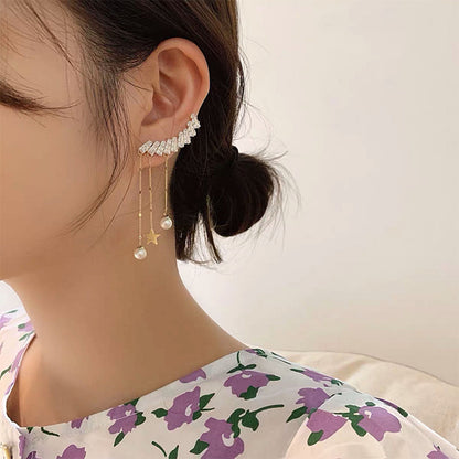 925 Silver Needle Zircon Earrings Long Tassel Ear Cuff