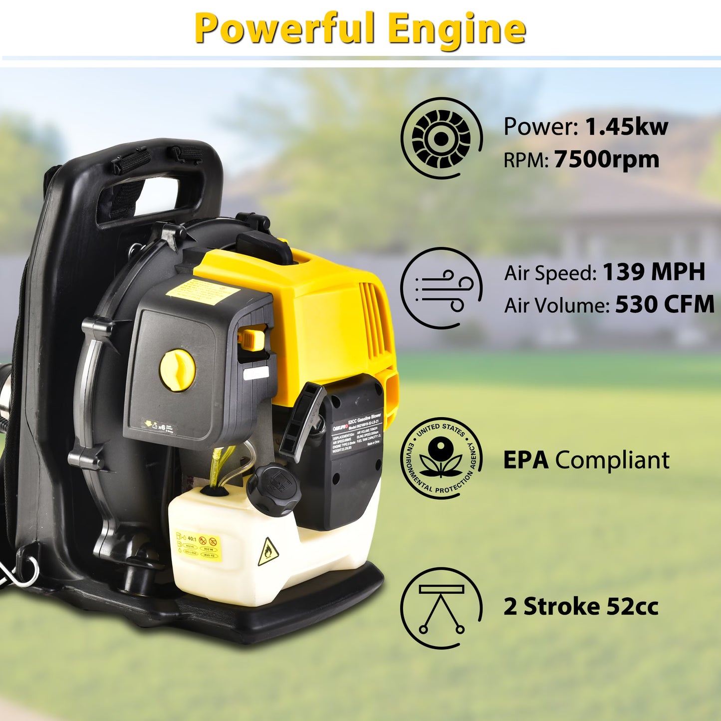 2 Stroke Commercial Backpack Leaf Blower Gas Powered Grass Lawn Blowing Machine