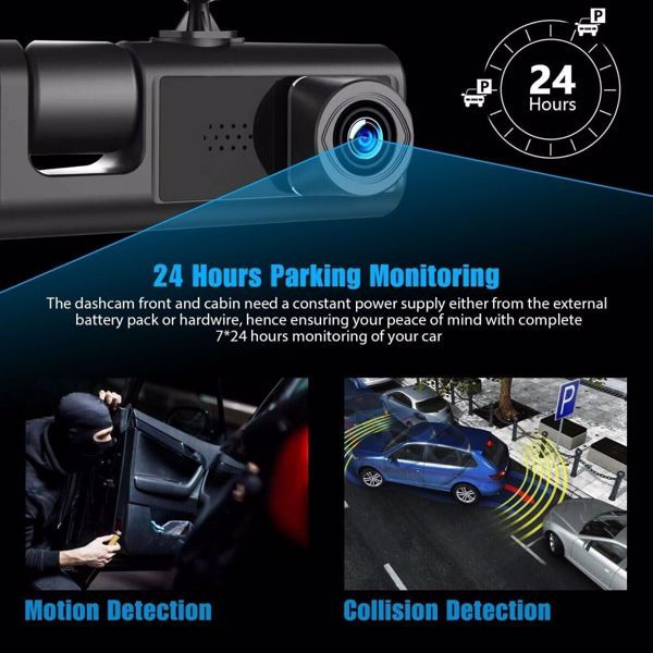 Car Dual Lens Dash Cam HD 1080P Front, Rear, Internal Video Recorder Camera G Sensor