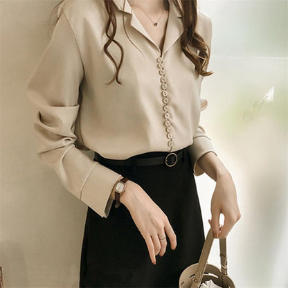 Solid Color Satin Suit Collar Shirt Bottoming Top