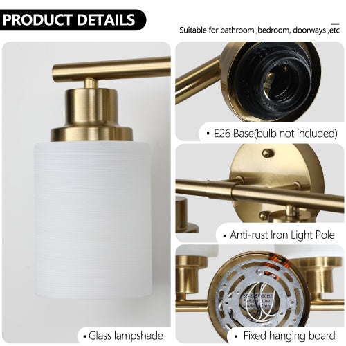 5 Lamps Gold Bathroom Vanity Lamp, Frosted Glass Shade, Modern Wall Mounted Lighting - No Bulbs Unavailable Platforms- Temu