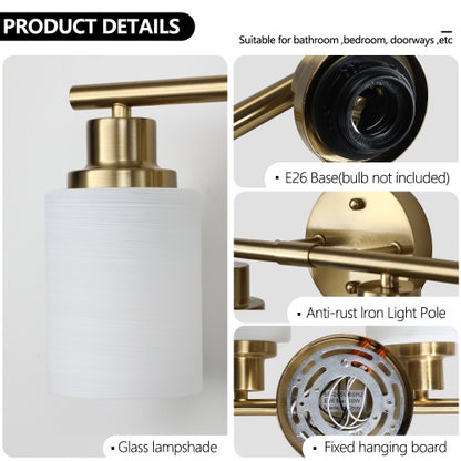 5 Lamps Gold Bathroom Vanity Lamp, Frosted Glass Shade, Modern Wall Mounted Lighting - No Bulbs Unavailable Platforms- Temu