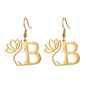 Lotus Letter Pendant Earrings A- Z Initial Stainless Steel Women's Earrings