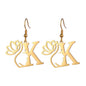 Lotus Letter Pendant Earrings A- Z Initial Stainless Steel Women's Earrings
