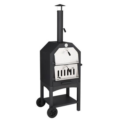 Freestanding Carbon Grill With Chimney, Wheels, Pizza Stone, And Pizza Shovel