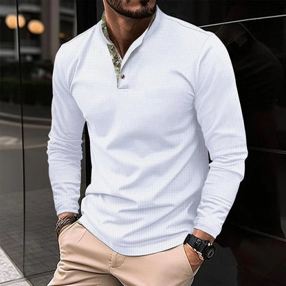 Men's Double Layer Lapel Polo Shirt Fashion Waffle Long-sleeved Tops Clothing