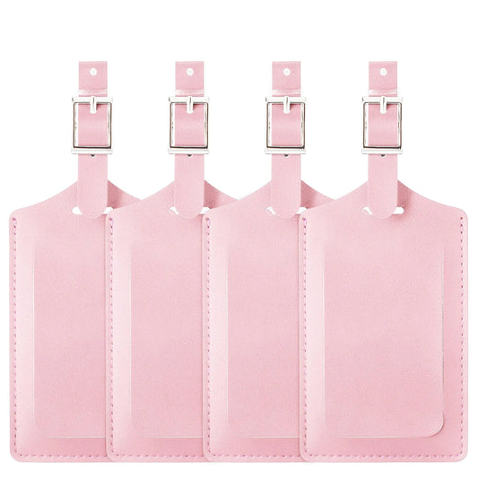 Travelambo 4 Pack Leather Luggage Tags for Suitcases Travel Tags Light Pink