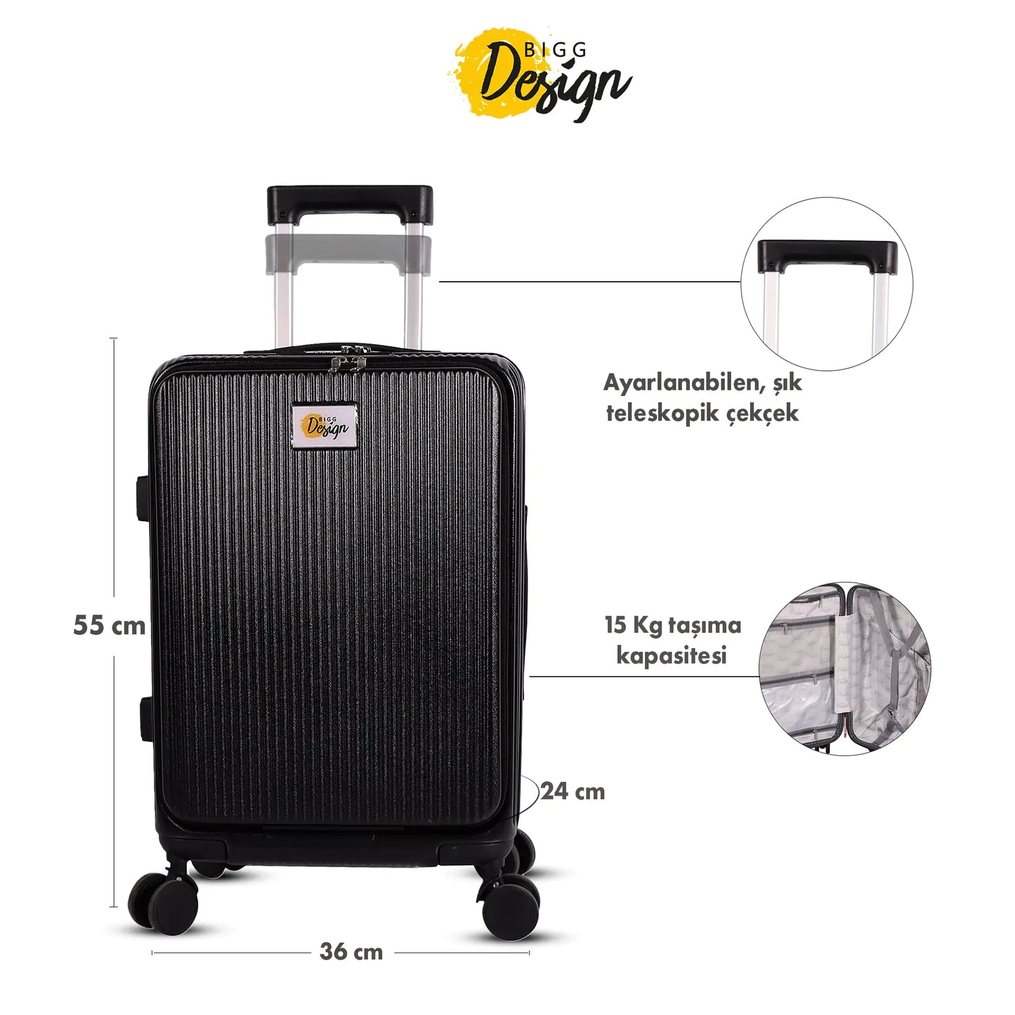 Biggdesign Moods Up 20" Luggage with Cup Holder and USB Port, Black