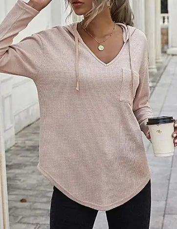 Casual V-neck Long Sleeve Hoodie