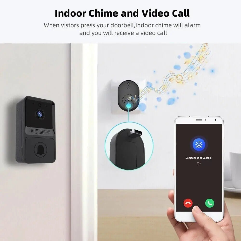 Smart Wireless WiFi Doorbell Intercom Video Camera Door Ring Bell Chime Security