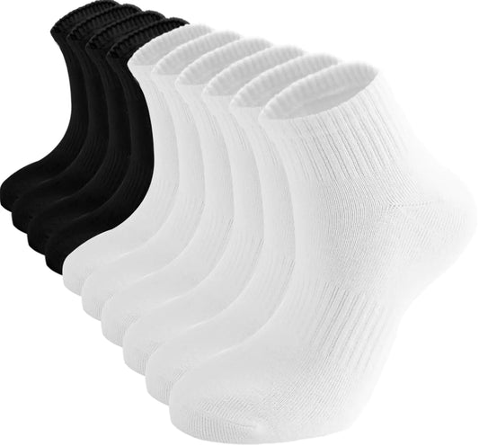 ACCFOD Womens Ankle Socks Thin Cotton Gym Socks Athletic Mini Crew Socks 5 Pairs 5-9 White & Black