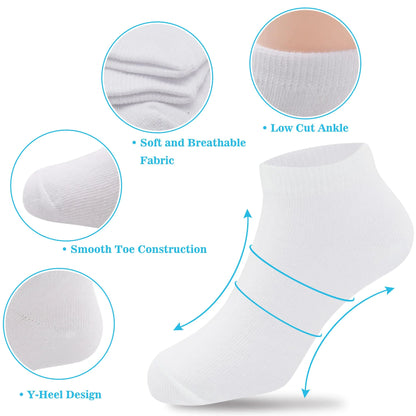 Duufin 12 Pairs Toddler Athletic Ankle Socks Kids Athletic Socks Low Cut Socks Half Cushion Toddler Socks 4-6 Years White