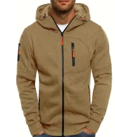 Men's Fleece Color Hoodie Zip Front Hooded Sweatshirt