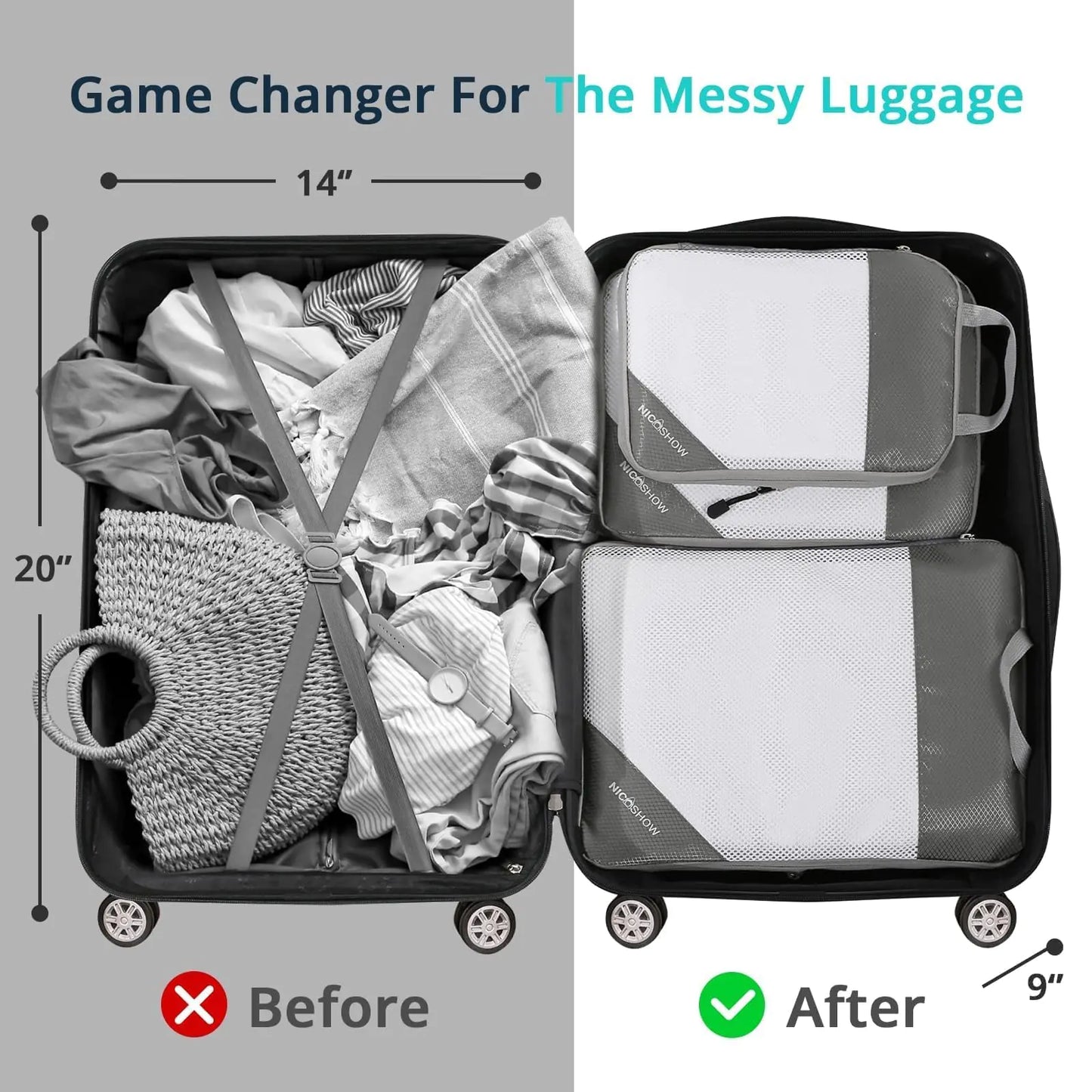 Compression Packing Cubes for Travel, Packing Cubes Compression Travel Essentials, Compressible Packing Cubes Travel Organizers for Carry-on Luggage Suitcase Grey 3pcs