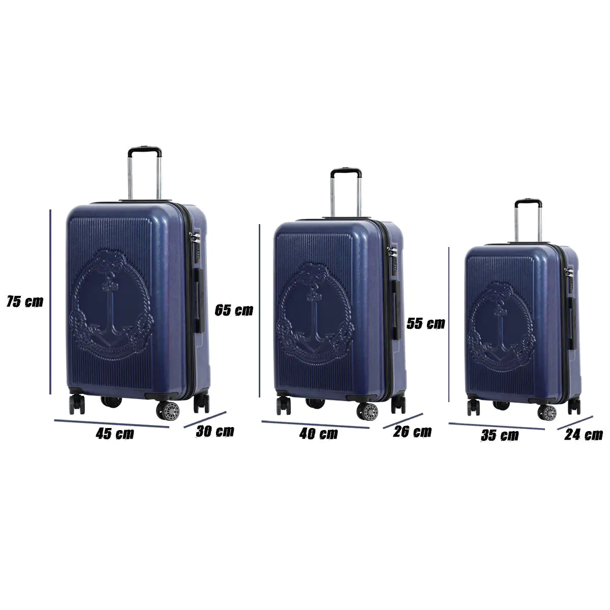 Biggdesign Ocean Hardshell Spinner Luggage Set, Navy Blue, 3 Piece