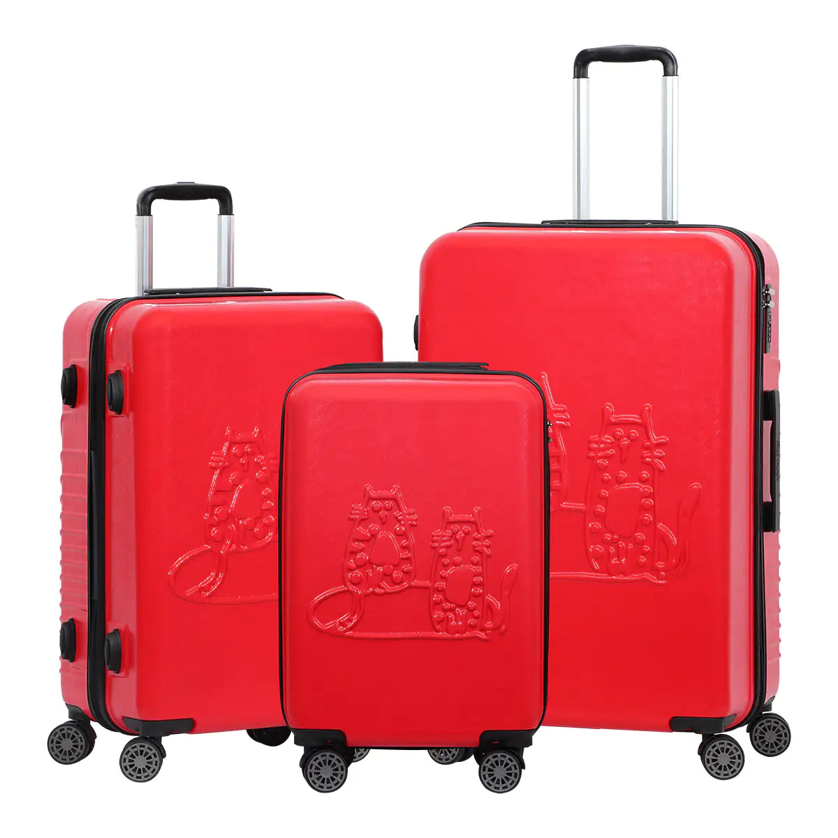 Biggdesign Cats Hardshell Spinner Luggage Set, Red, 3 Pcs